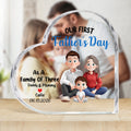 Personalizado Como una familia de tres personajes de dibujos animados Corazón cuadrado Placa de acrílico con nombre y fecha Decoración para el hogar Día del Padre Regalo para la familia