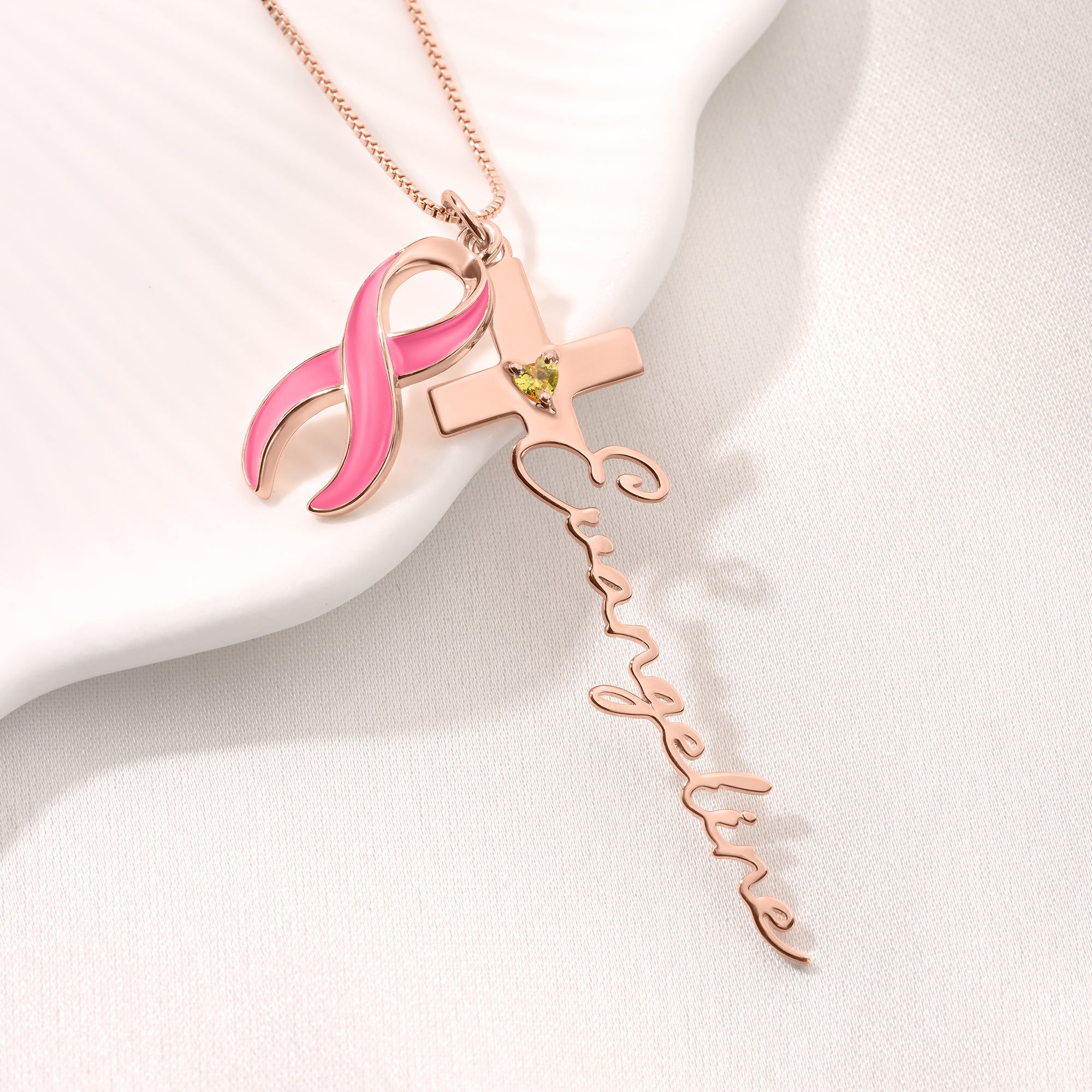 Personalizada Corazón Piedra de nacimiento de seda Cruz Collar con Nombre Dainty Joyería Bautizo Cumpleaños Regalo para Cristianos Mujeres