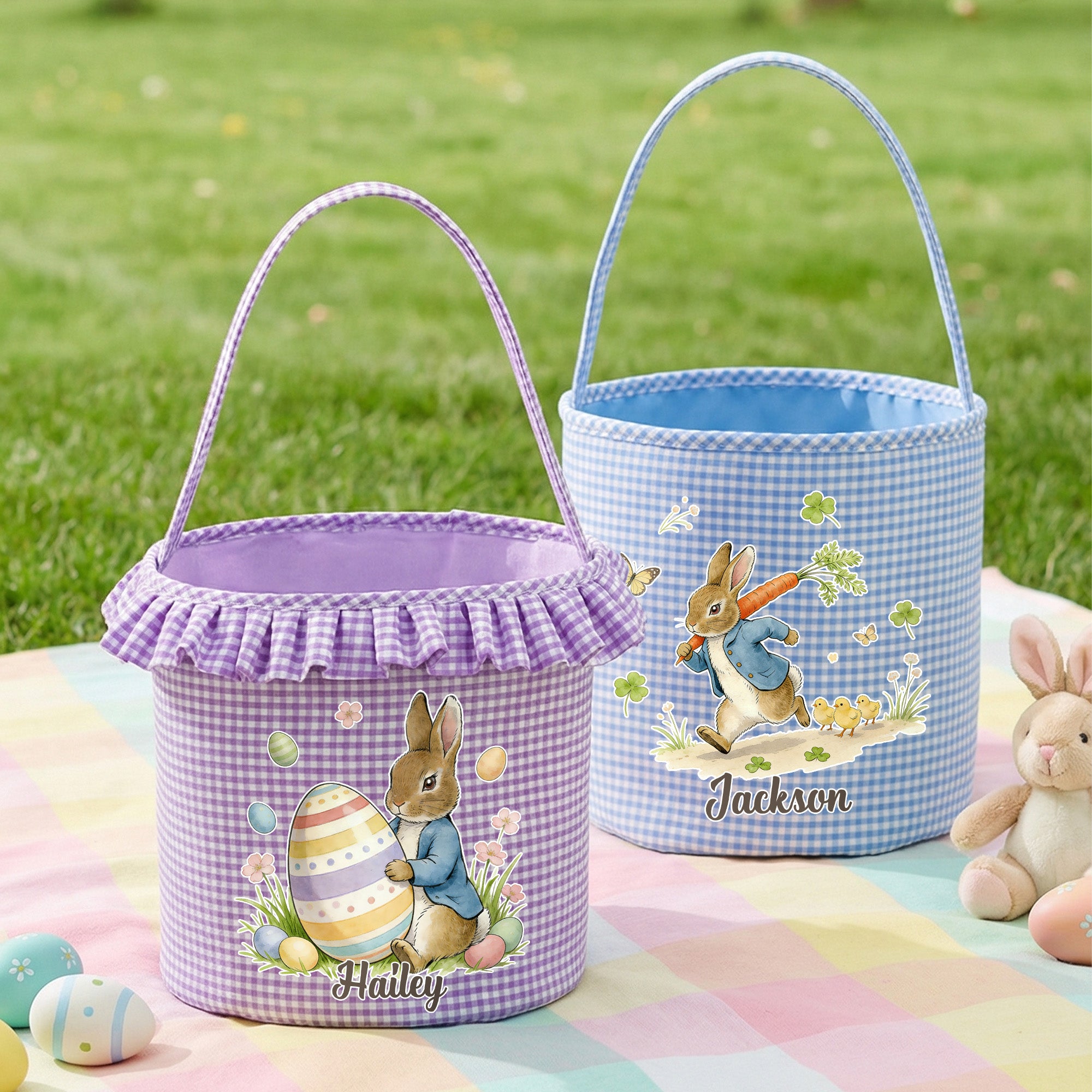 Cesta personalizada de Peter Rabbit Duck Sheep con nombre y volantes Easter Egg Hunting Easter Party Favors Gift for Kids
