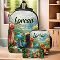Personalizada de dibujos animados de dinosaurios fantasía unicornio mochila bolsa de almuerzo estuche con el nombre de vuelta a la escuela regalo de cumpleaños para niños niñas