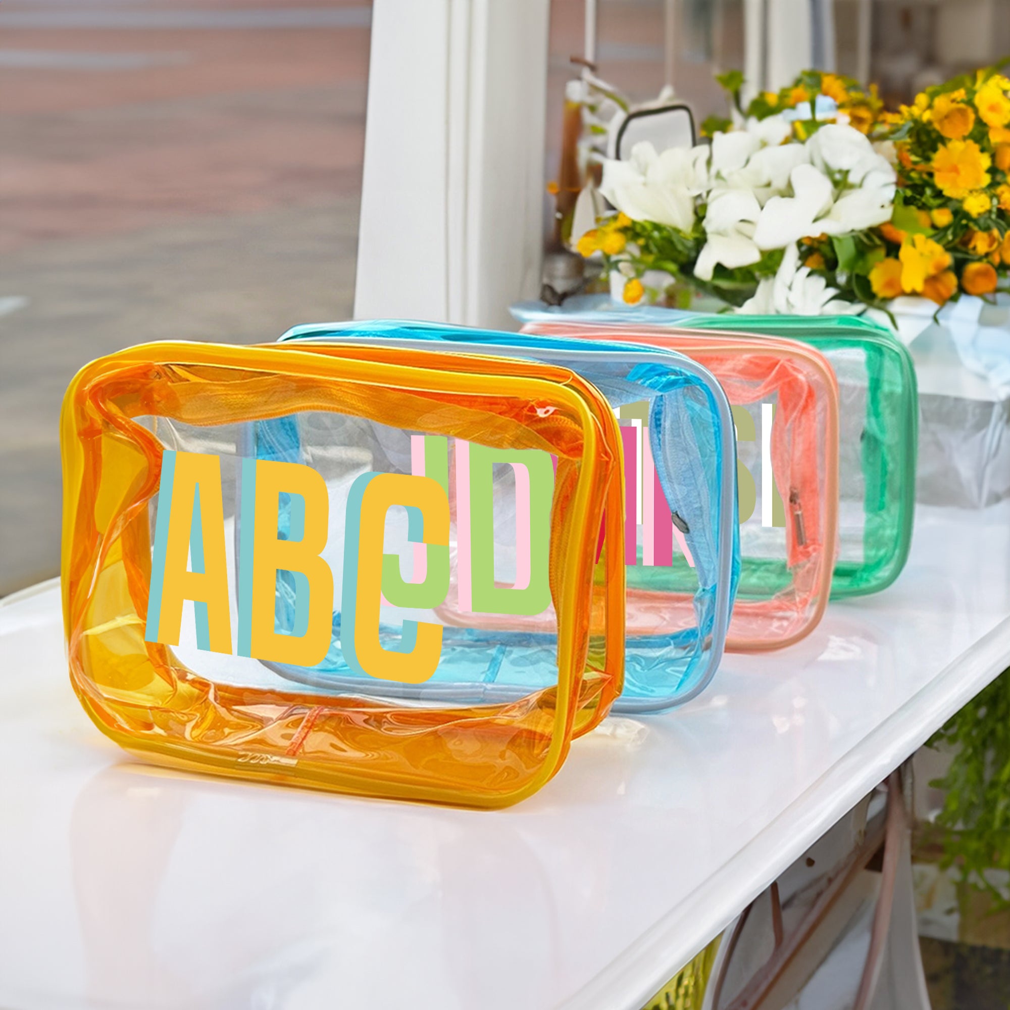 Personalizado Multicolor Monograma Claro Bolsa de Maquillaje Viaje Esencial Playa Fiesta Cumpleaños Regalo para Mujeres Niñas