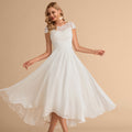 Bridal Wedding Dress Ivory Cap Sleeve Asymmetrical Scoop A-line