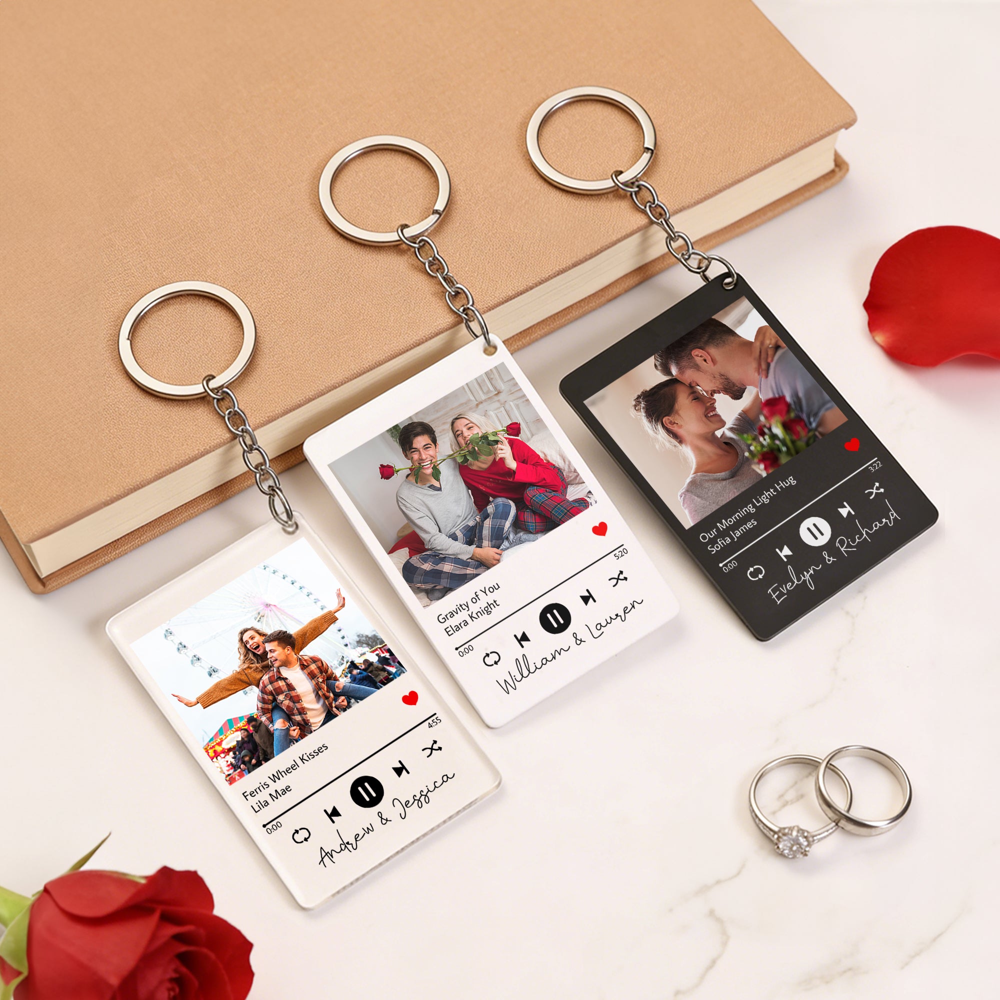 Llavero Acrílico Personalizado con Foto de Pareja Reproductor de Música con Nombre y Título de Canción Regalo de Boda para Pareja en San Valentín