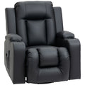 Overstuffed PU Leather Massage Swivel Recliner with Cup Holders Black