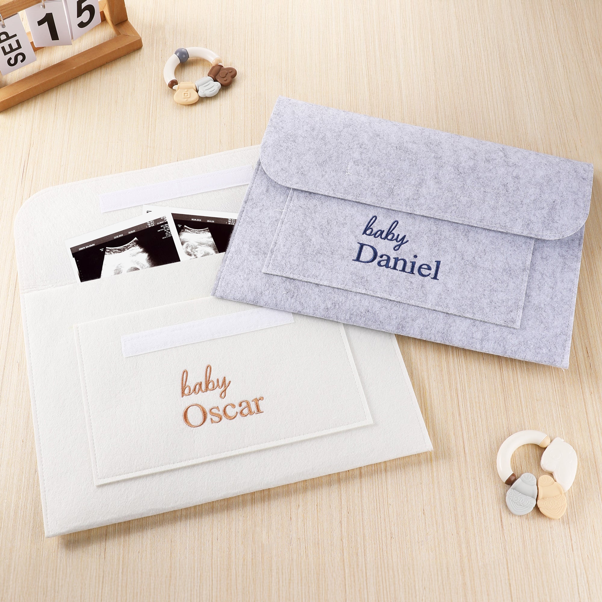 Portadocumentos de fieltro portátil personalizado para guardar informes de pruebas de embarazo con nombre bordado Primer regalo del Día de la Madre para embarazadas