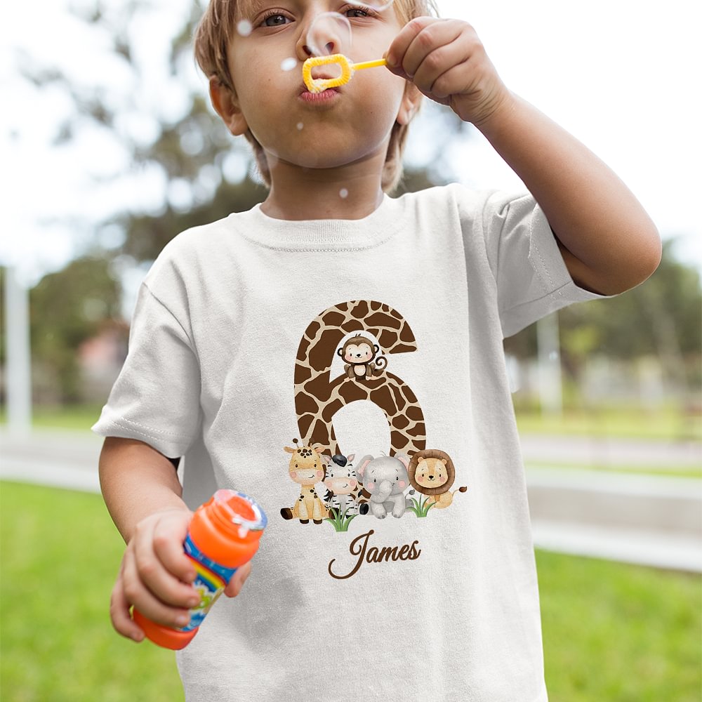 Personalizada de dibujos animados animales de la selva leopardo número 100% algodón niño camiseta bebé body con nombre cumpleaños día de los niños regalo para los niños