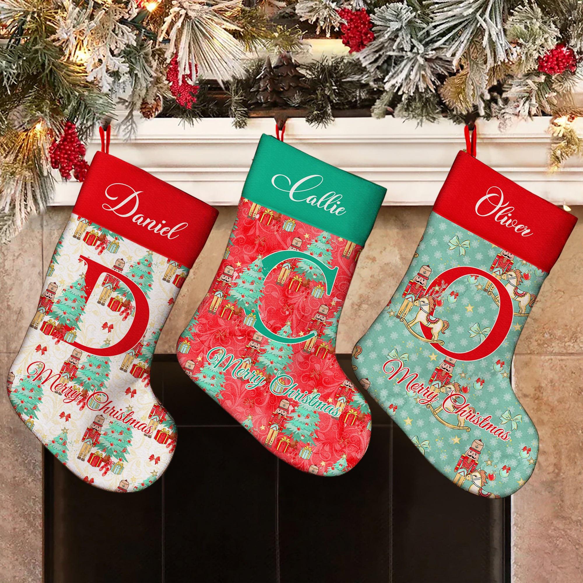 Árbol de Navidad Personalizado Múltiples Patrón Cascanueces Media con Nombre e Inicial Navidad Regalo para Familia Amigos Niños