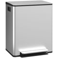 2 x 25L Dual Kitchen Pedal Bin w/ Soft-Close Lid & Removable Inner Buckets, Silver