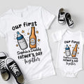Personalizado Nuestro Primer Día del Padre Botella de Cerveza 100% Algodón Bebé Body Camiseta con Nombre y Año Trajes de Familia Regalo de Cumpleaños para Papá Bebé