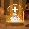 Cruz Personalizada Estrella Inicial Rezando Animal Acrílico LED Luz de Noche con Nombre y Base de Madera Bautizo Cumpleaños Regalo para Niños