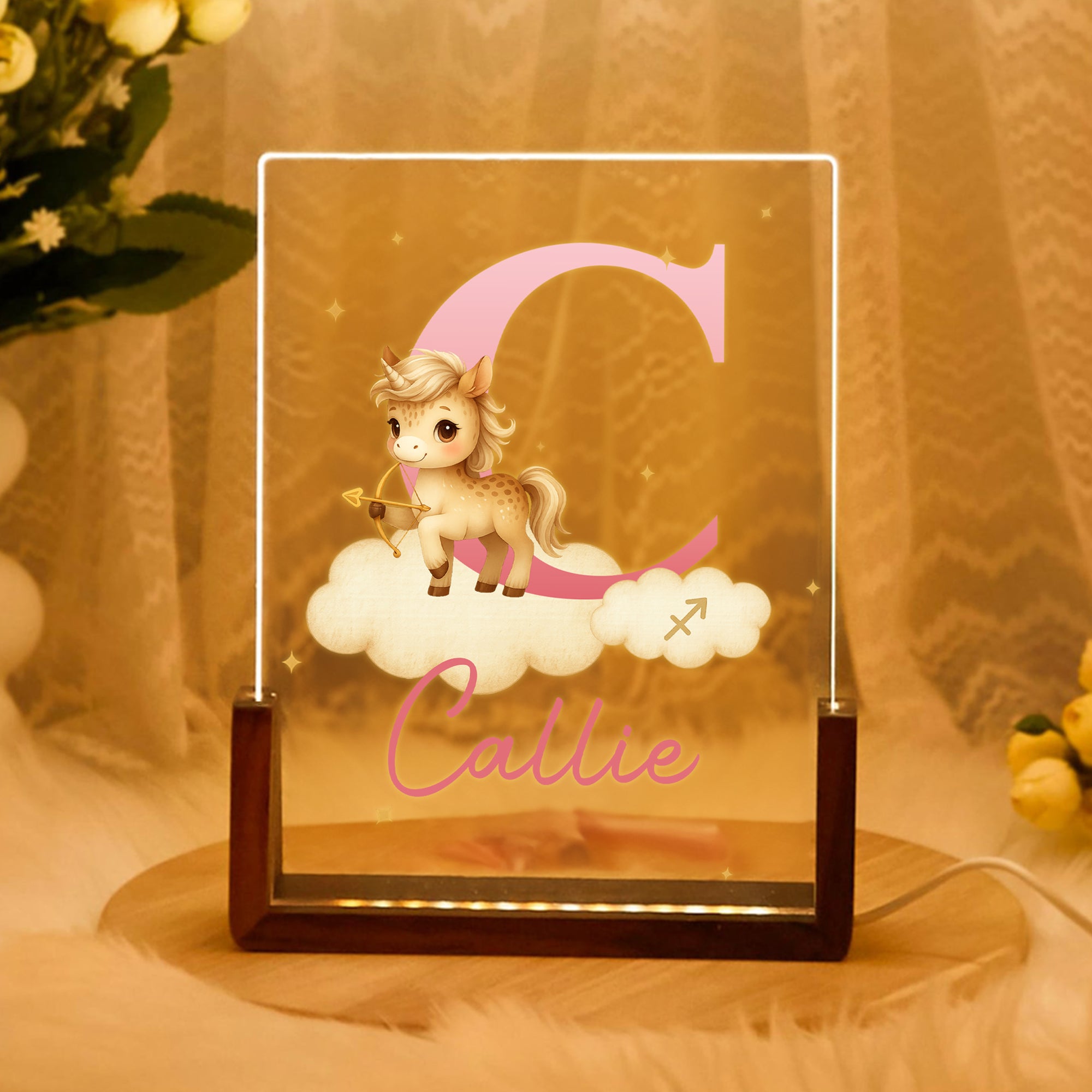 Personalizado 12 animales del zodiaco acrílico LED Luz de noche con base de madera y el nombre de cumpleaños Aniversario de regalo para la familia Niños