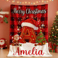 Manta personalizada con iniciales navideñas en tela escocesa y nombre Decoración del hogar Regalo de Navidad para niños Familia Amigos