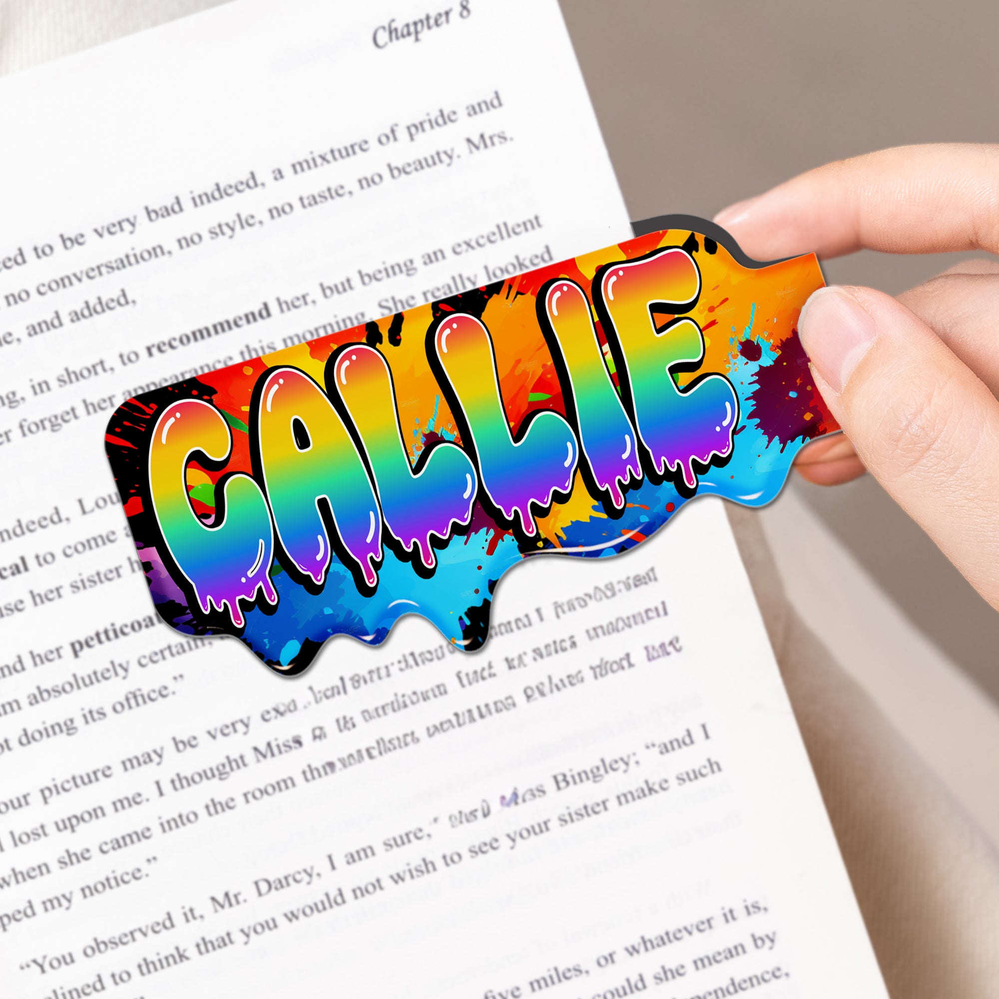 Marcapáginas magnético personalizado con nombre en degradado arco iris estilo graffiti Accesorio de lectura Regalo de cumpleaños para amantes de los libros Ratones de biblioteca