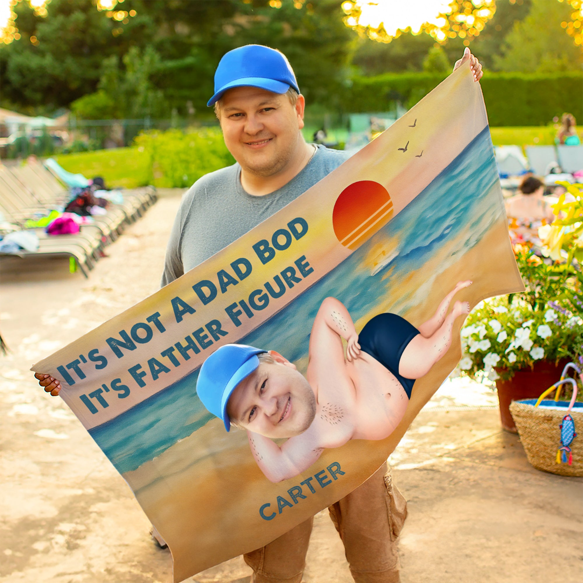 Toalla de playa de gran tamaño, de secado rápido, con cara personalizada y foto del padre Divertida, esencial para viajes Fiesta en la playa Regalo de cumpleaños para el marido Padre