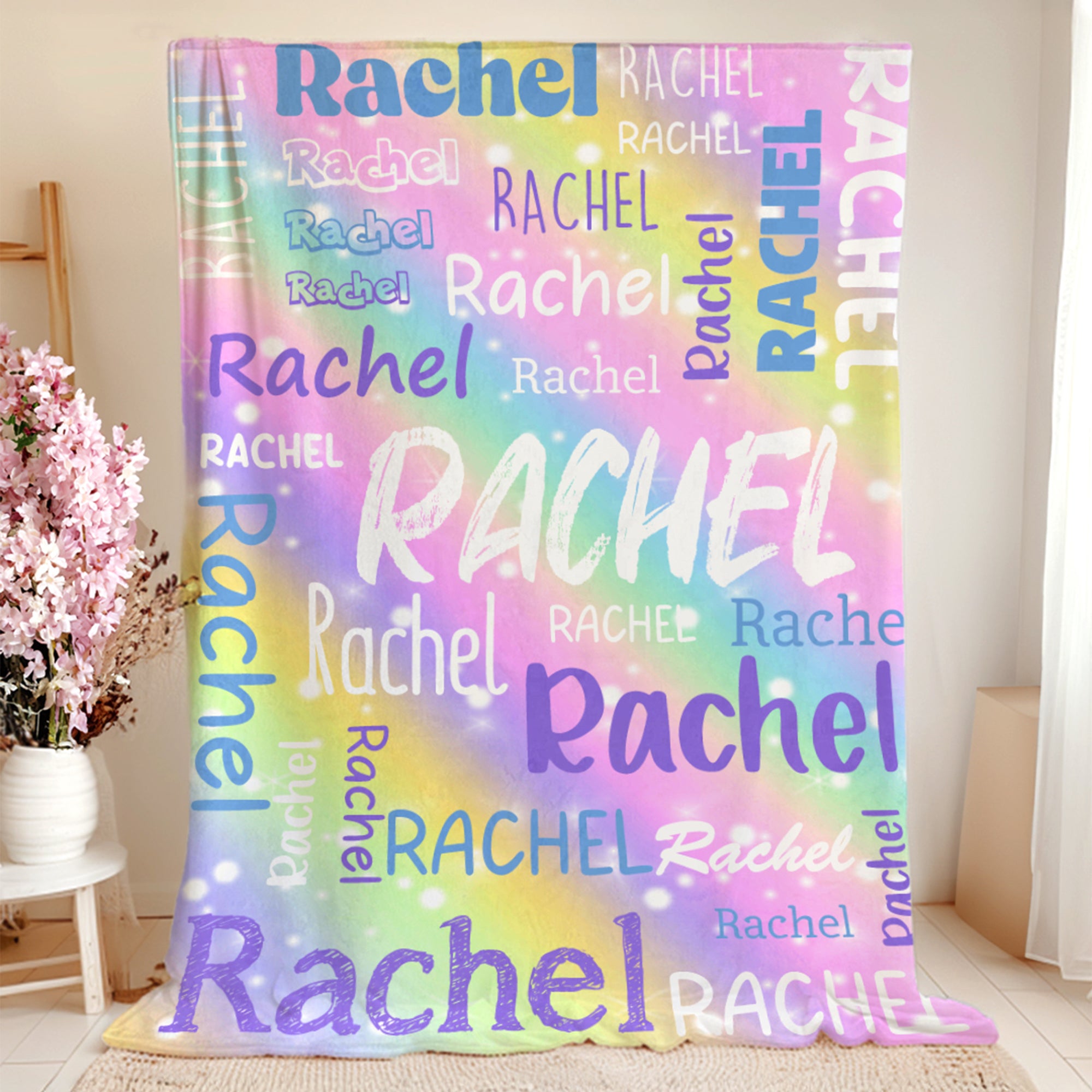Nube de palabras de colores degradados personalizada Manta suave con nombre Regalo de cumpleaños para niños Adultos