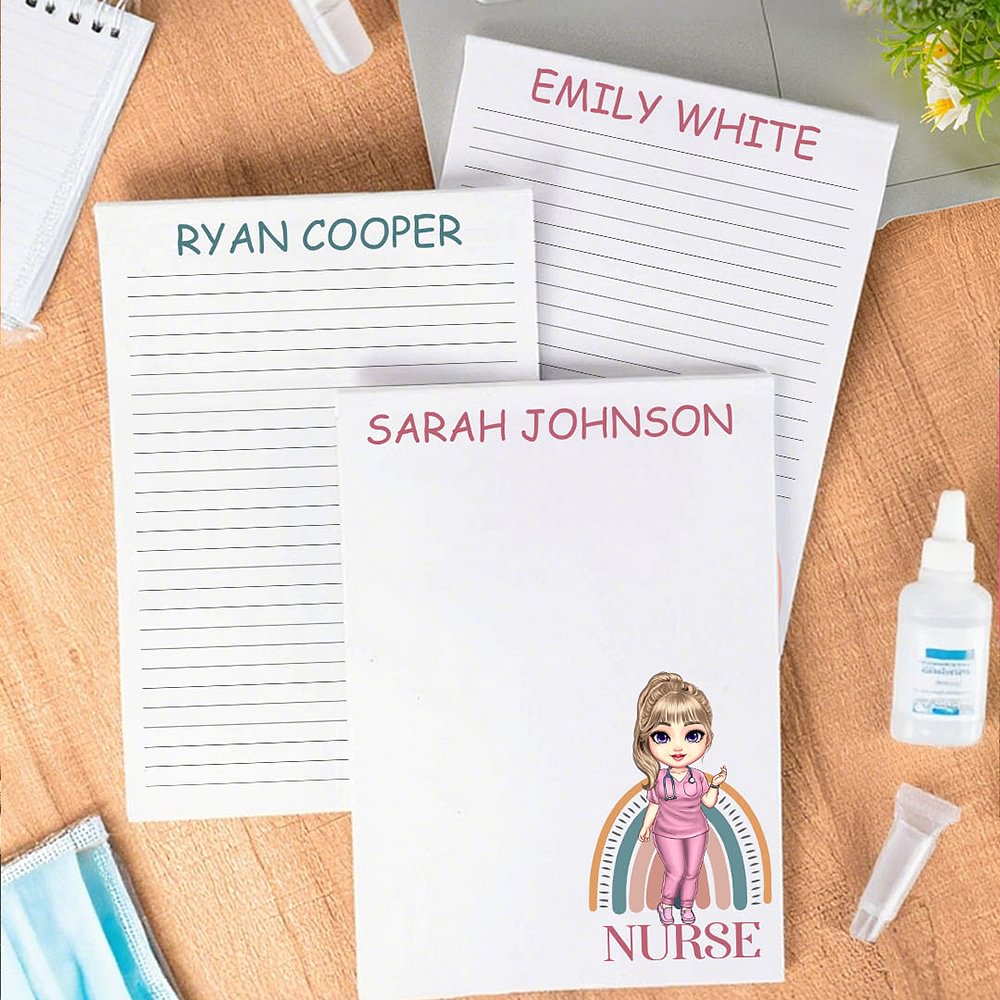 Personalizado de dibujos animados Doctor Enfermera Arco Iris Bloc de notas con 40/80 páginas Nombre y Ocupación Enfermera Semana Apreciación Regalo para Doctor Enfermera Personal Médico