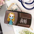 Personalizada Caricatura Nombre Cartera de Mano de Cuero PU con Múltiples Compartimentos Día de Acción de Gracias Regalo de Cumpleaños para Mujeres Personal Médico
