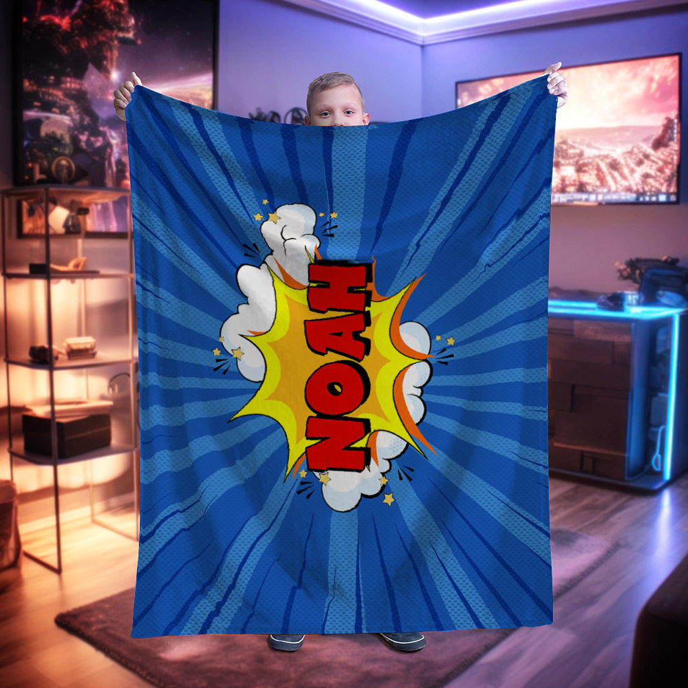 Personalizado lindo estilo cómic burbuja del discurso suave manta con nombre Club decoración del hogar regalo de cumpleaños para los niños fans de cómic