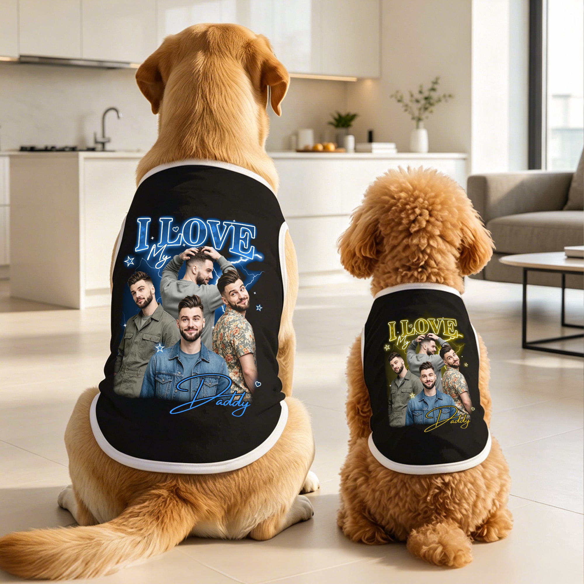 Foto personalizada Lightning Bolt suave chaleco de algodón para perros con el título Día del Padre Cumpleaños regalo para los hombres dueños de mascotas