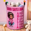 Personalizada de dibujos animados Negro Chica Biblia Nombre Verso impermeable grande cesta de almacenamiento con asa Lavandería Decoración Baby Shower Cumpleaños Regalo para Niña