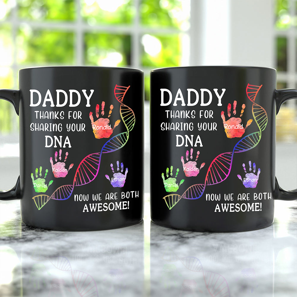 Taza de Cerámica Personalizada Papá Gracias por Compartir tu ADN Huella de la Mano 11 oz 15 oz con 1-6 Nombres y Título Regalo del Día del Padre para Papá Abuelo