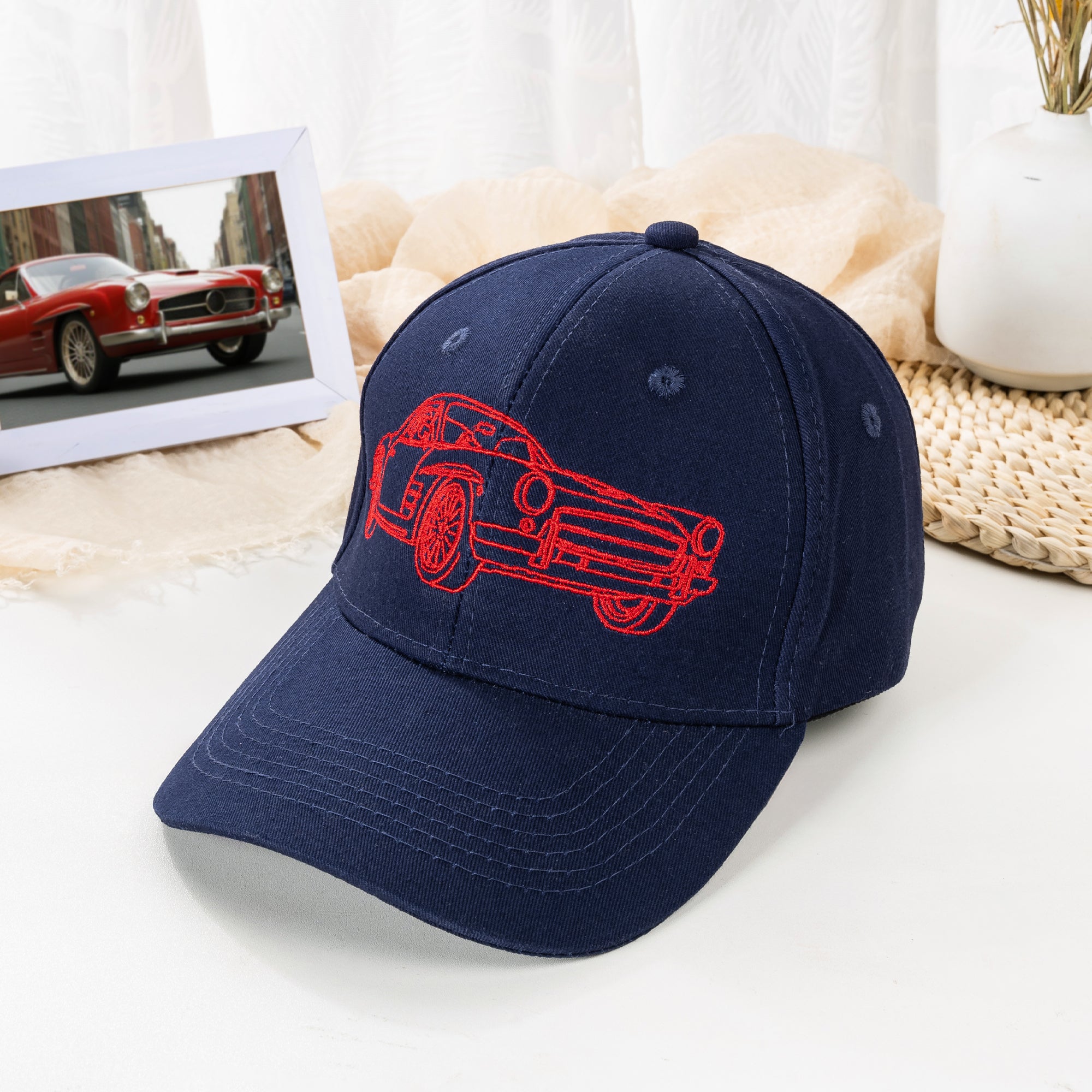 Personalizada 100% Algodón Bordado Línea Foto Coche Gorra de Béisbol con Texto Cumpleaños Día del Padre Regalo para Hombre Amante de los Coches