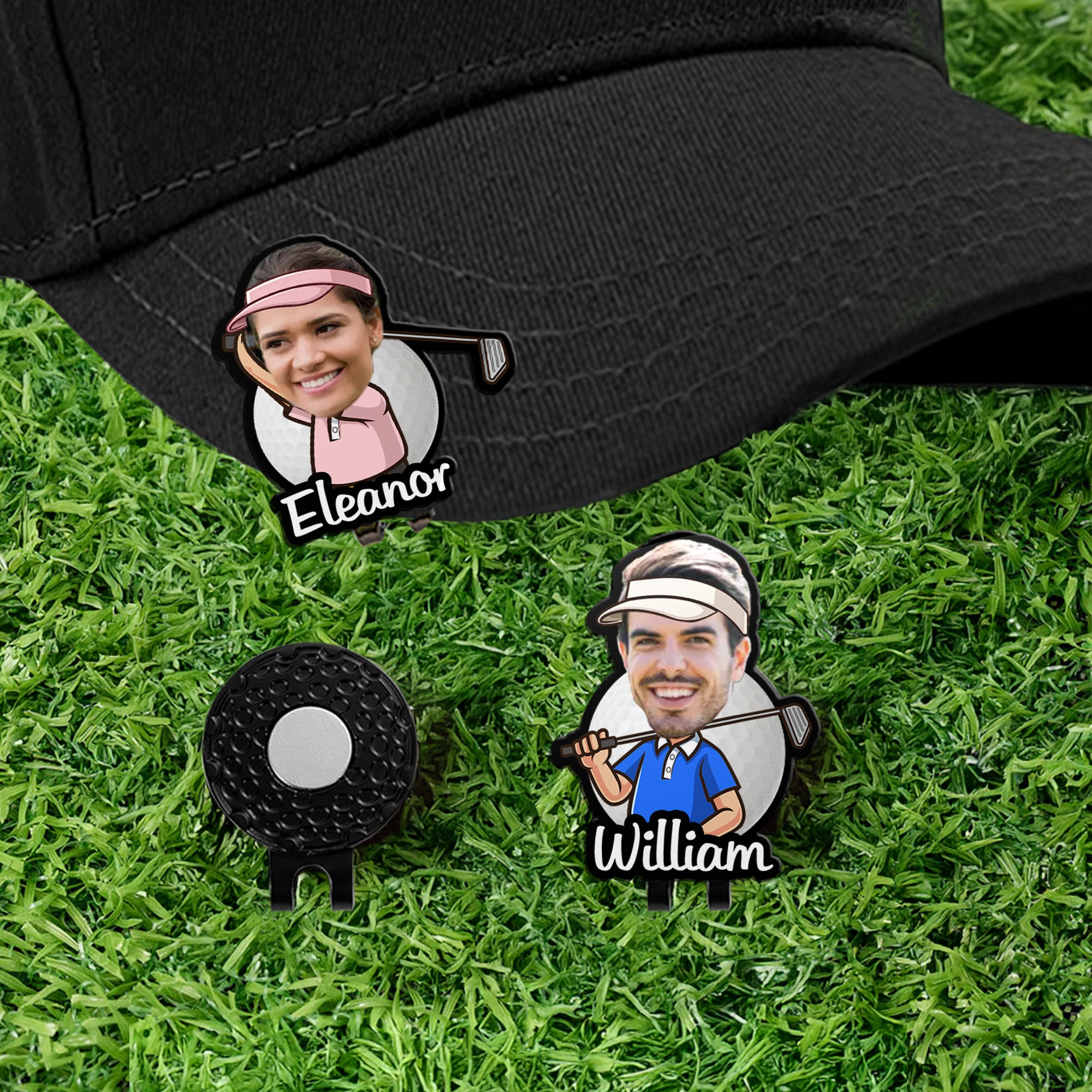 Personalizado Cartoon Character Face Photo Golf Ball Marker Magnético Hat Clip con Nombre Birthday Game Day Gift for Golf Lover
