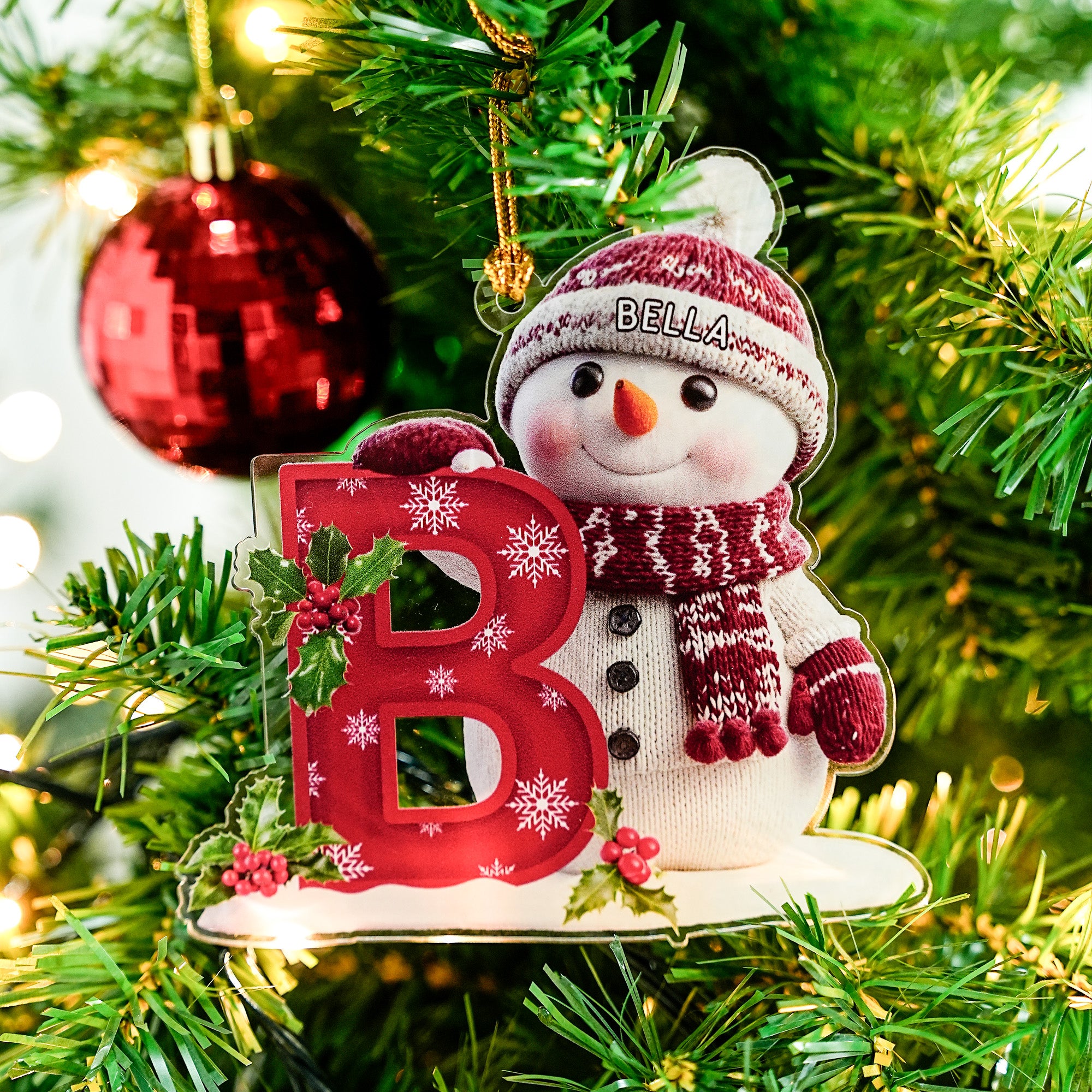 Personalizado lindo sombrero de Santa Claus Muñeco de nieve Letra de acrílico Ornamento con el nombre del árbol de Navidad Decoración Regalo de vacaciones para los niños de la familia