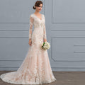 Bridal Wedding Dress Pink Long Sleeve Long V-Neck Mermaid