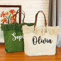 Bolsa de lona de gran capacidad personalizada con borla, nombre y asa de piel Accesorios de viaje Día de la Madre Regalo de cumpleaños para mujer