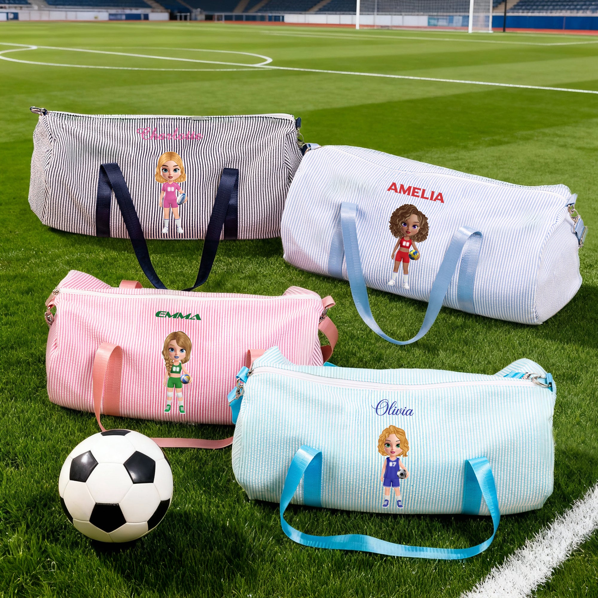 Bolsa de viaje de rayas con nombre y correa para el hombro Regalo de cumpleaños para chica amante del deporte