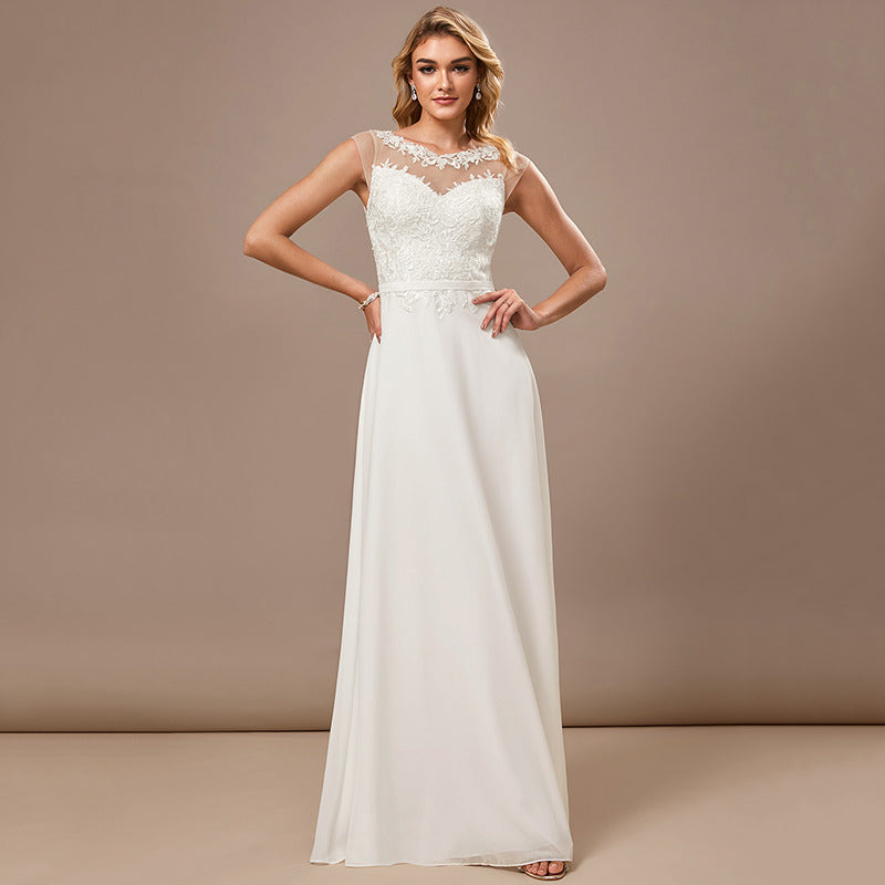 Bridal Wedding Dress Ivory Cape Long Boat Neck A-line