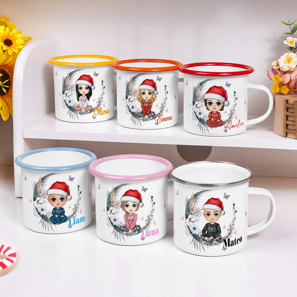 Personalizada Flor Mariposa Luna Caricatura Personaje 12 oz Esmalte Taza con Nombre Cumpleaños Navidad Regalo para Bebés Niños Niñas