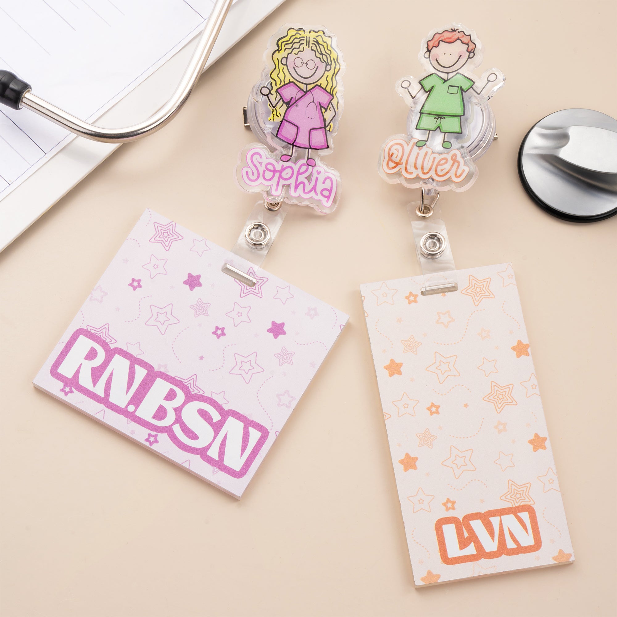 Personalizada de dibujos animados de la enfermera simple línea de dibujo de identificación de acrílico carrete con el nombre de la enfermera Apreciación regalo de cumpleaños para la enfermera médico p