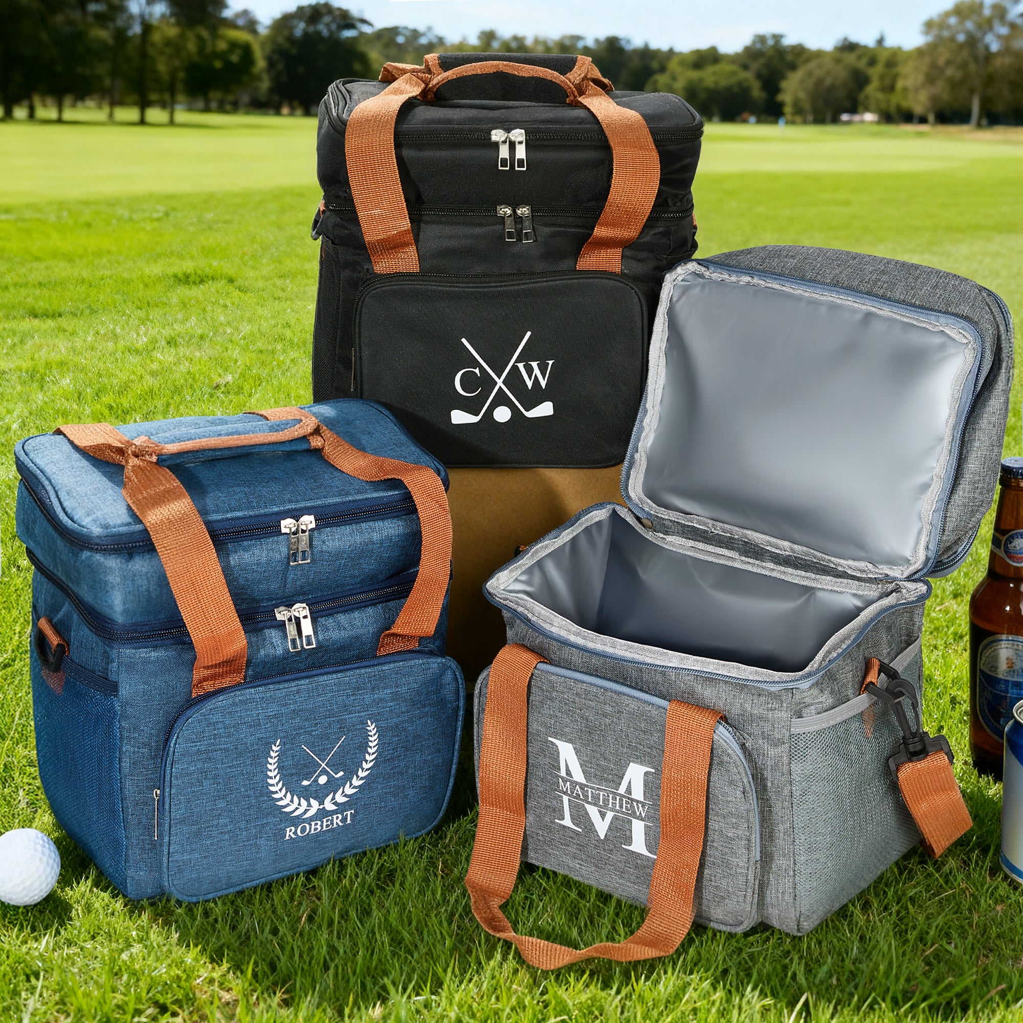 Monograma de iniciales personalizado Bolsa isotérmica impermeable con múltiples compartimentos para golf con correa para el hombro y nombre Regalo de cumpleaños para hombres amantes del golf