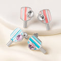 Personalizada Piedra de nacimiento Rosa Azul Rayado Pickleball Paddle Esmalte Stud Pendientes Dainty Joyería Cumpleaños Deportes Game Day Regalo para las mujeres