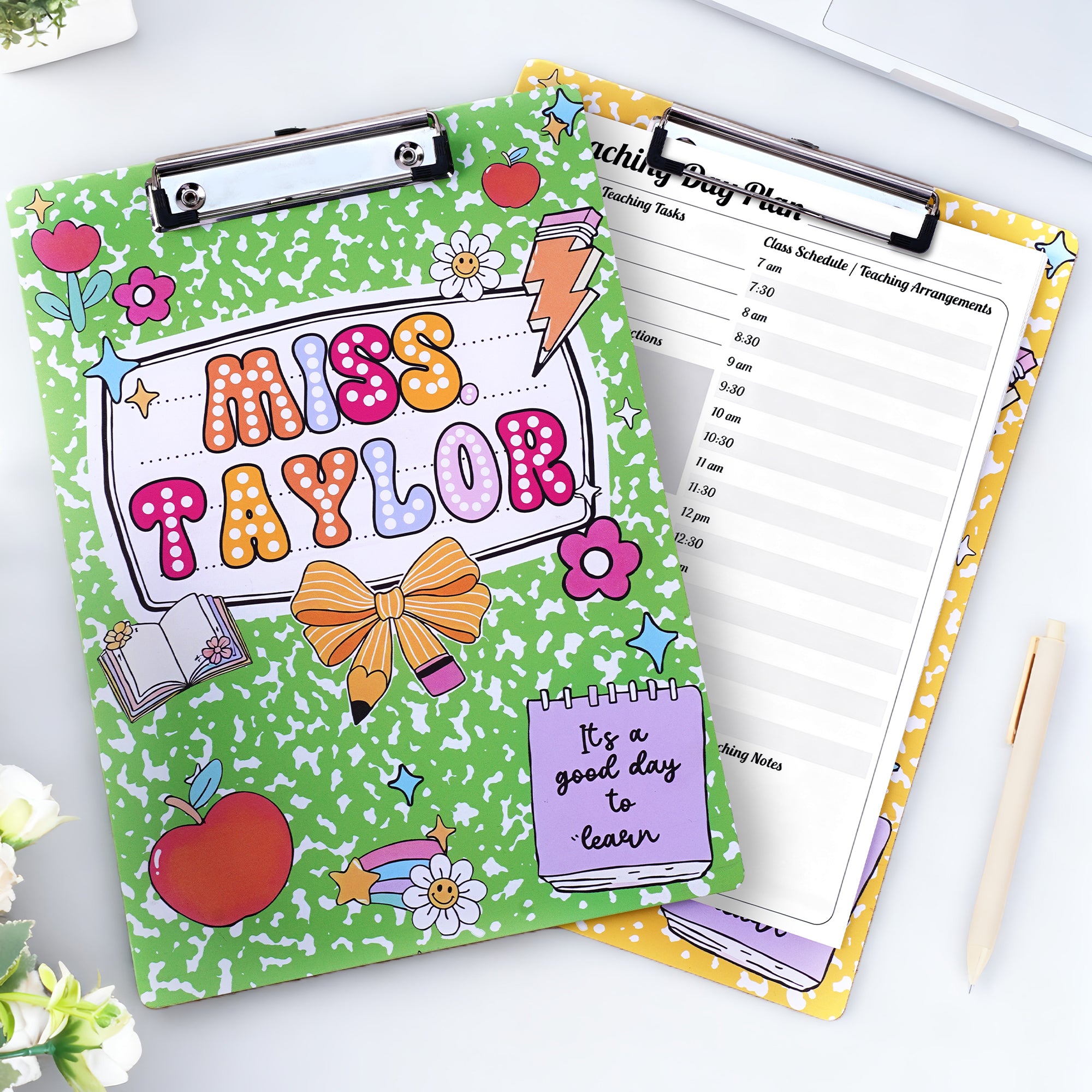 Portapapeles acrílico con texto personalizado Book Bow Apple Material escolar Regalo para la semana de agradecimiento a los profesores