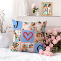 Personalizado 6 Fotos Collage Inicial Arrojar Funda de almohada Decoración del hogar Regalo de aniversario para la familia amigo