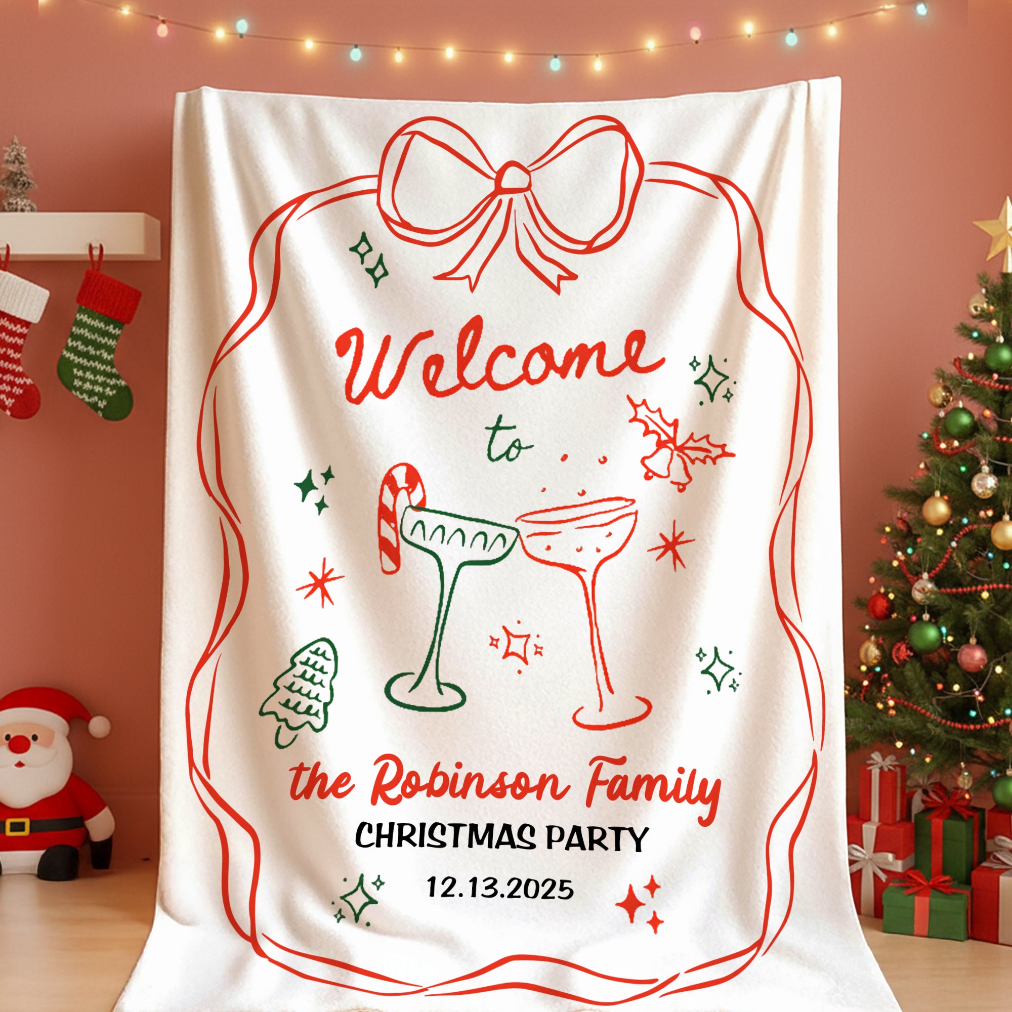 Suave manta personalizada dibujada a mano con nombre y fecha Fiesta de inauguración de la casa Regalo de Navidad para amigos de la familia