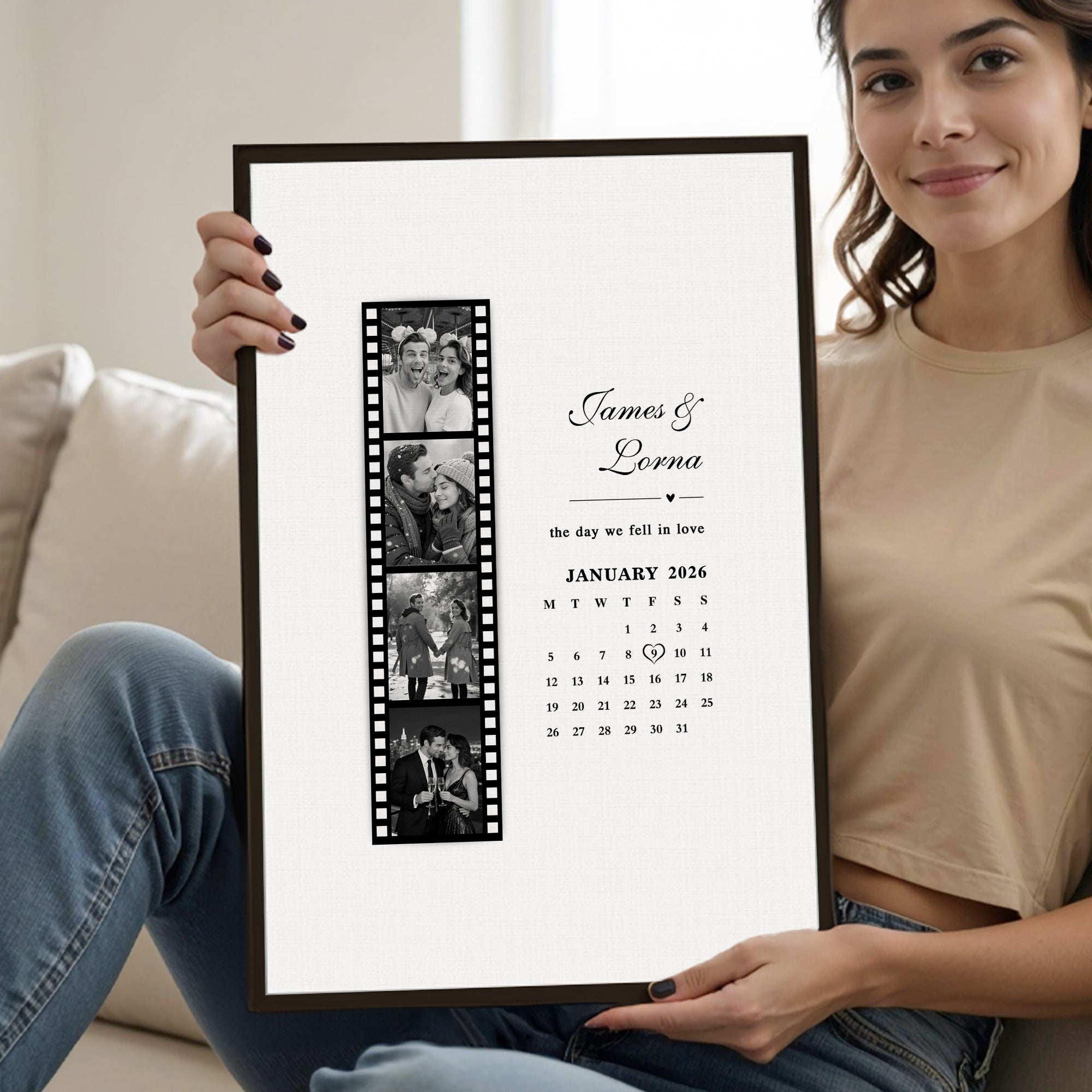 Póster fotográfico personalizado de pareja Cuadro sin marco con nombre y texto Decoración del hogar Aniversario de boda Regalo para pareja