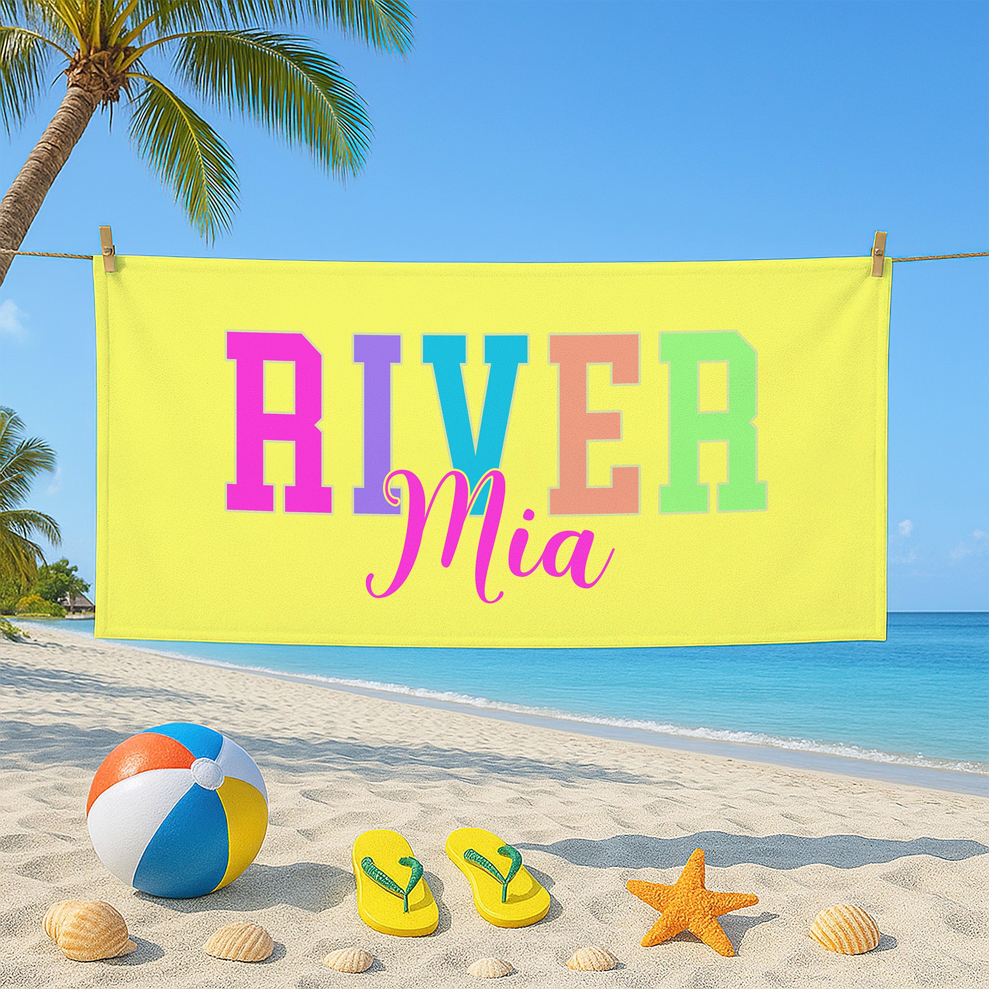 Toalla de playa de microfibra de secado rápido y tamaño extragrande con nombre Personalizada con tema veraniego Regalo de cumpleaños esencial de viaje para mujer