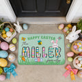 Felpudo antideslizante personalizado Happy Easter Rubbit Soft con el nombre de la familia Uso doméstico Regalo de Pascua para amigos de la familia