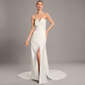 Bridal Wedding Dress Ivory Sleeveless Long Sheath Satin