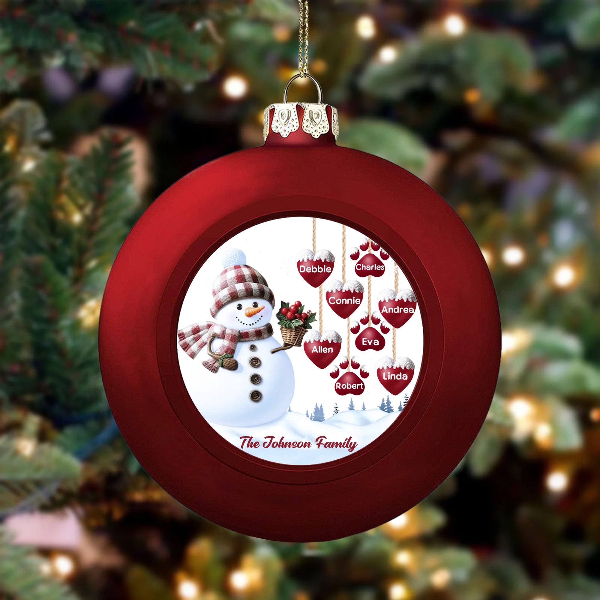 Personalizado 1-14 Huellas Corazones Muñeco de Nieve Bola de Navidad Adorno con Nombre y Texto Decoración Navideña Regalo de Navidad para Familia Amigos