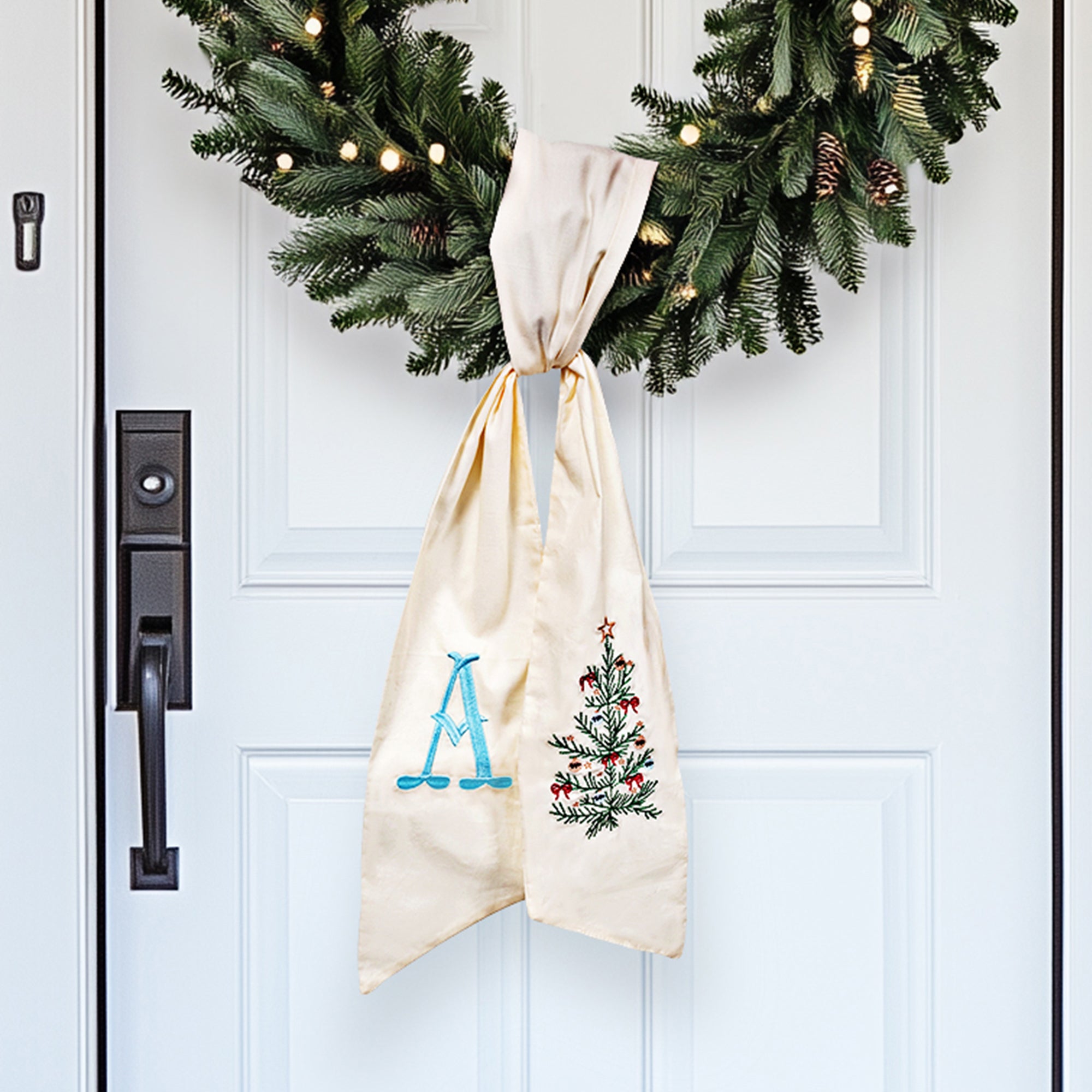 Árbol de Navidad Personalizado Monograma 100% Algodón Guirnalda Faja con Inicial Bordada Decoración del Hogar Regalo de Navidad para Amigos de la Familia