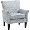 Linen Wingback Chair with Rolled Arms & Nailhead Trim, Grey