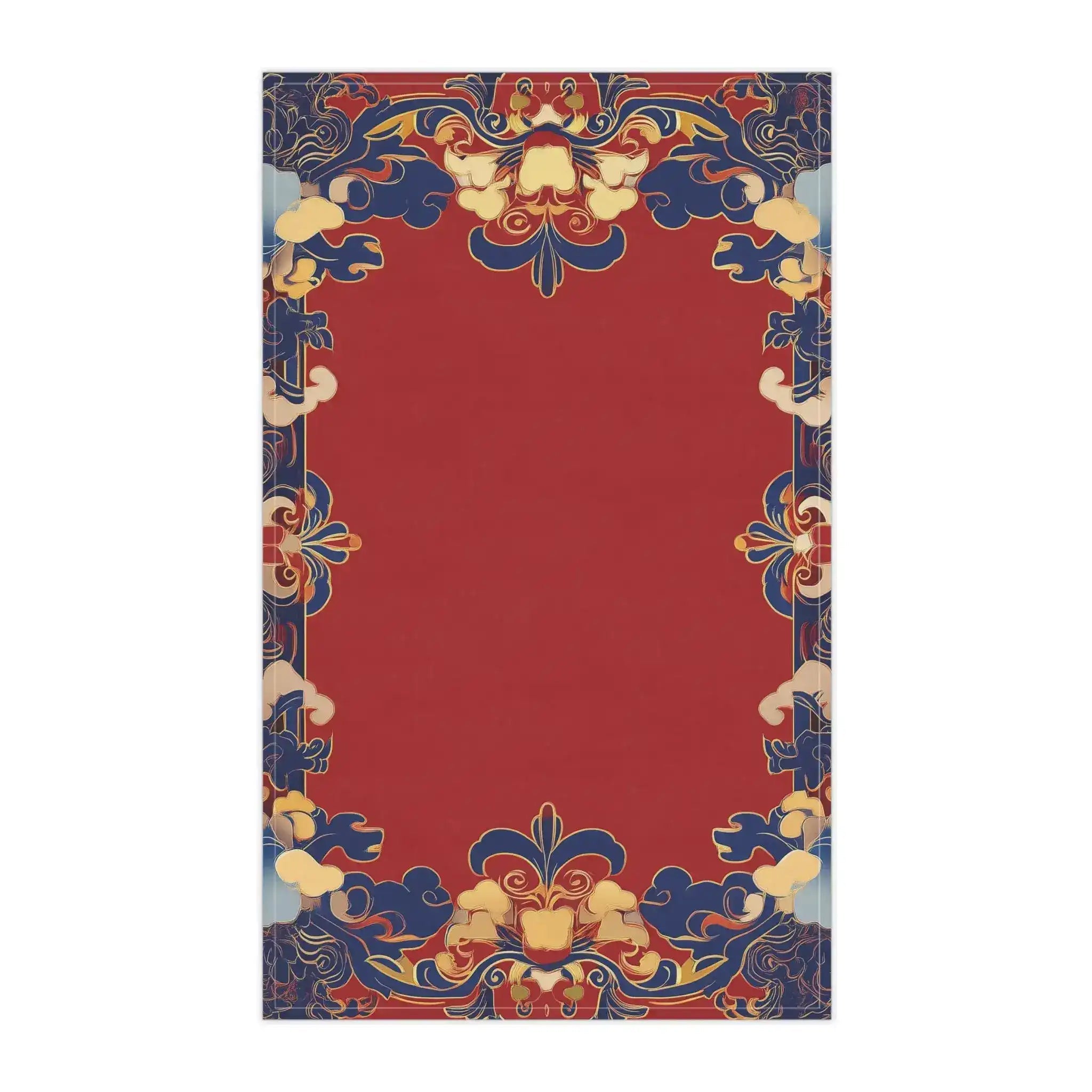 Elegant Chinoiserie Red & Blue Cotton Kitchen Towel