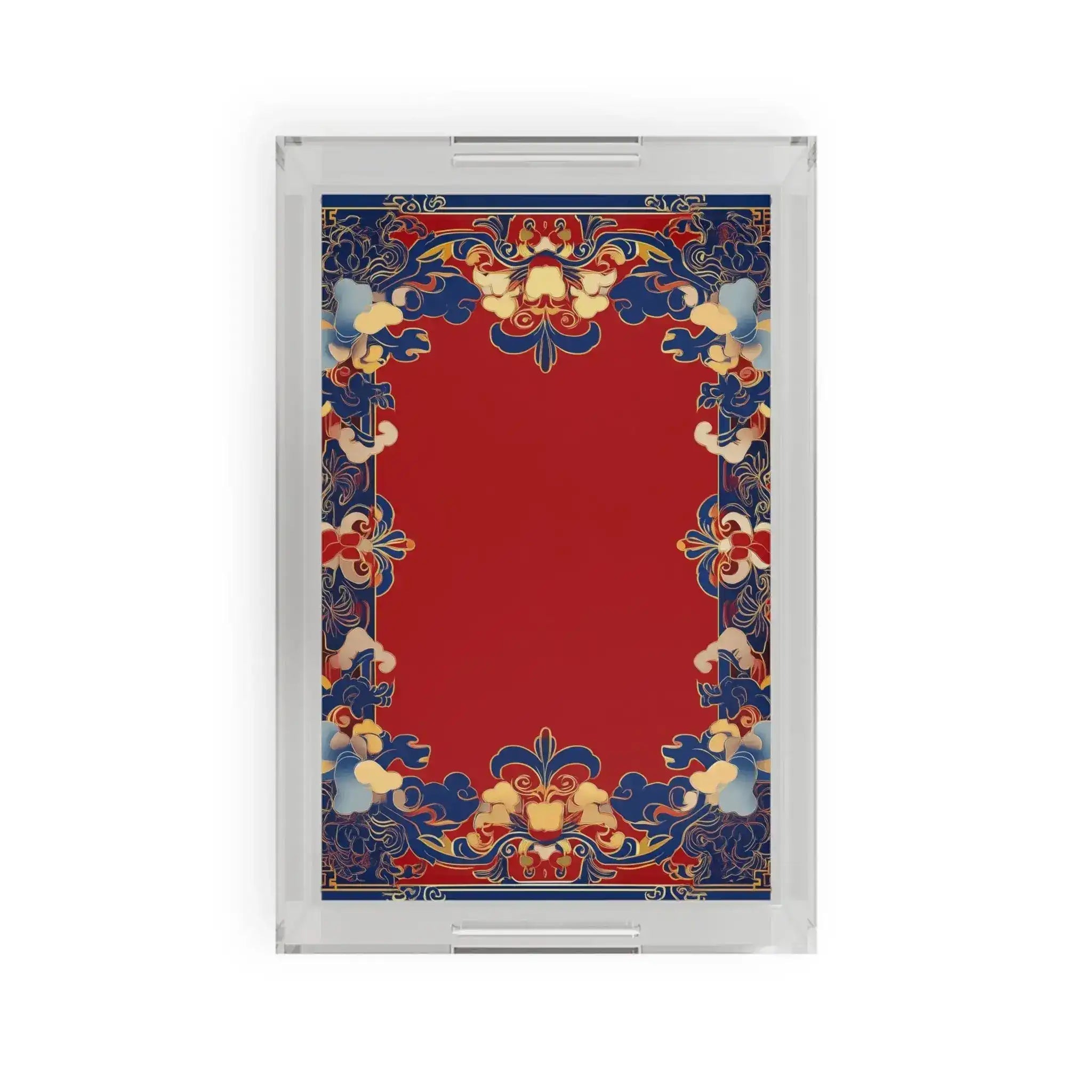 Elegant Chinoiserie Red & Blue Serving Tray