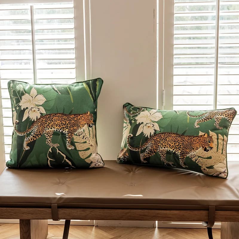 Elegant Green Leopard-Print Pillow Cover