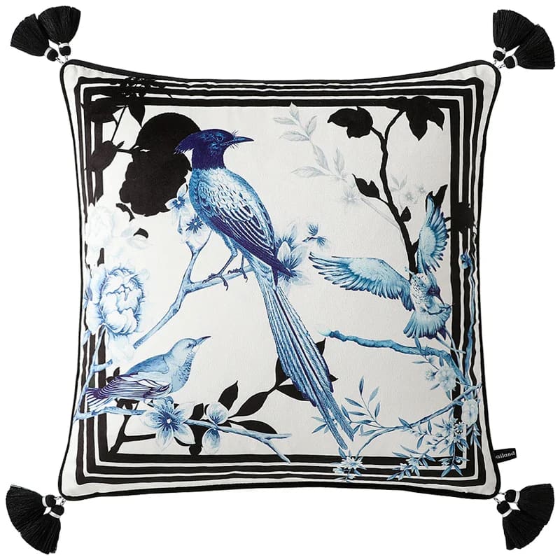 Elegant Midnight Bloom Birdsong Cushion Cover